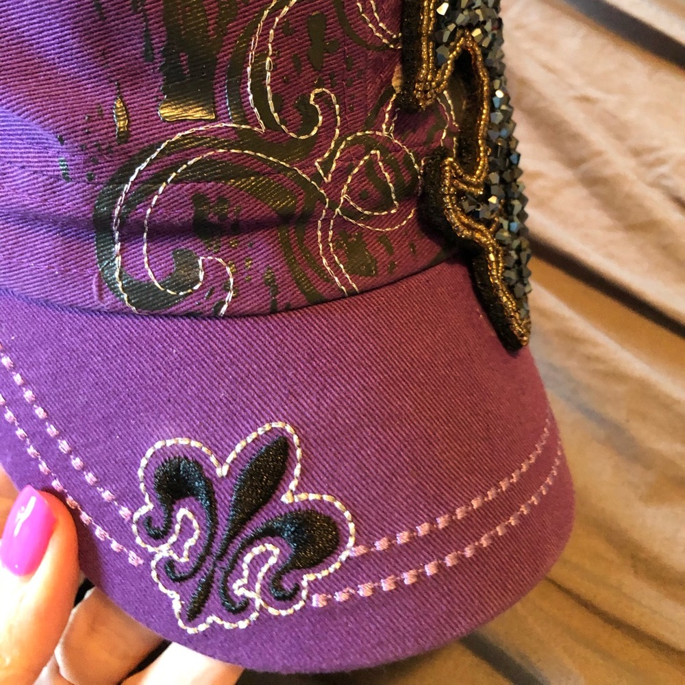 Purple bling military style hat - Picture 3 of 8